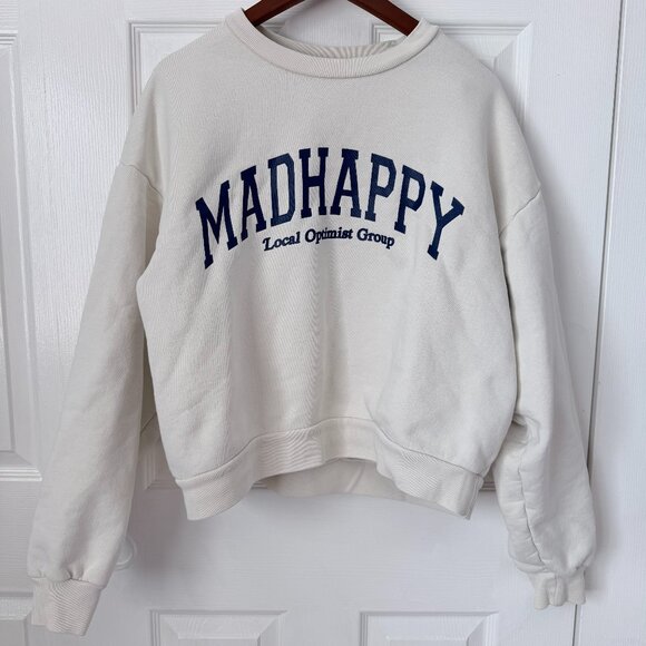 Madhappy Campus Fleece Oversized Optic White Crewneck Sweatshirt. XS can fit M - Picture 1 of 6
